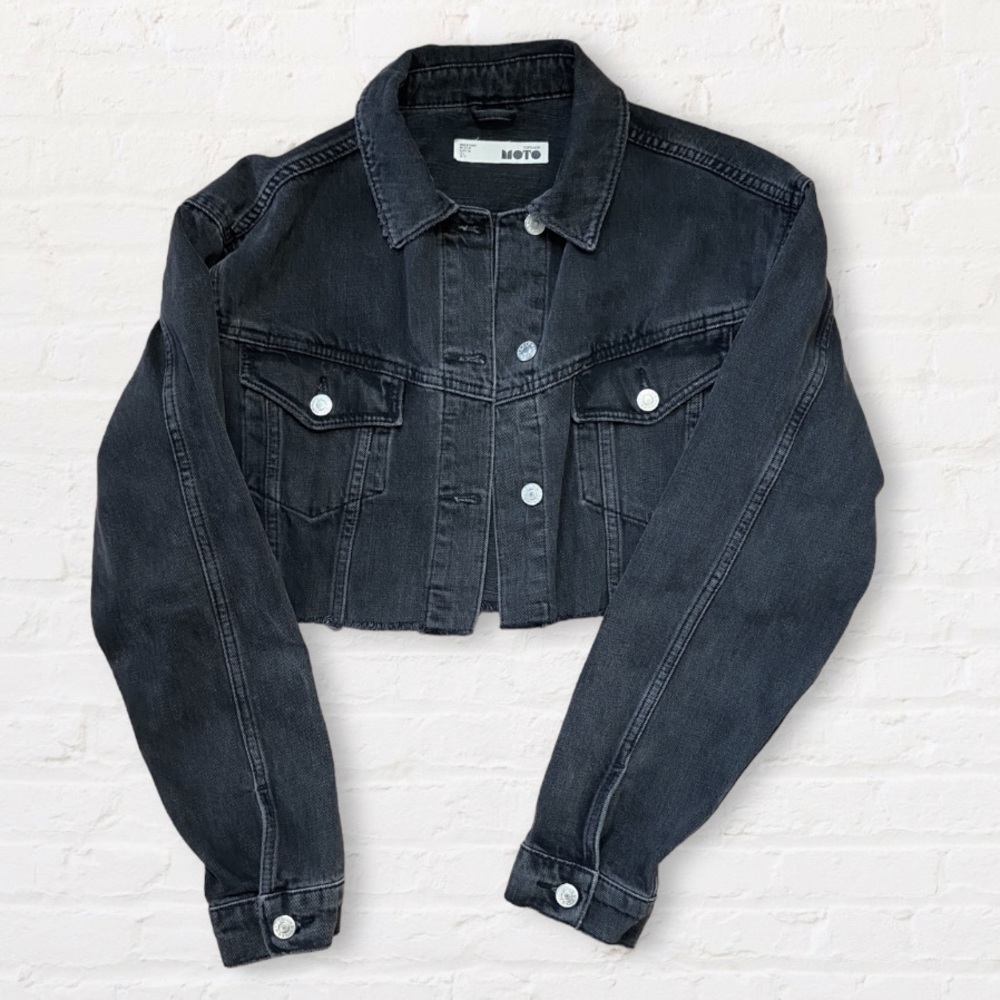 Cropped black denim jacket